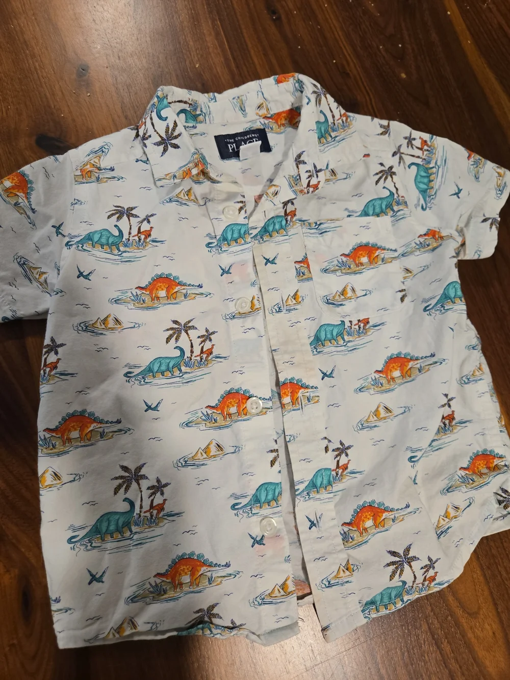 The Children's Place White Dino Print Short-Sleeve Button Down Shirt - Boys